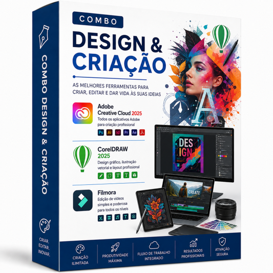 Combo Design & Criação - Adobe Creative Cloud 2025 + CorelDRAW 2025 + Filmora