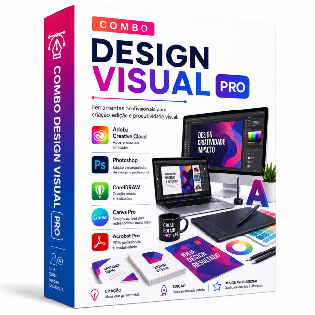 Combo Design Visual Pro Adobe Creative Cloud + Photoshop + CorelDRAW + Canva Pro + Acrobat Pro