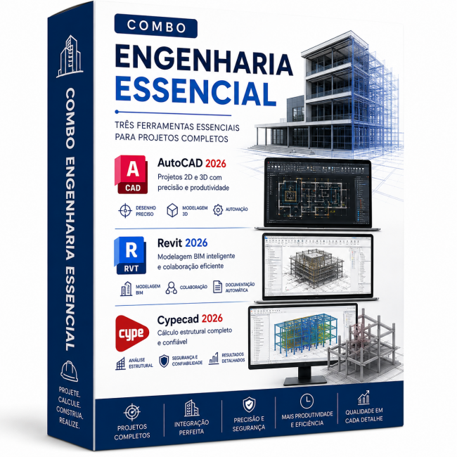 Combo Engenharia Essencial - AutoCAD 2026 + Revit 2026 + Cypecad 2026