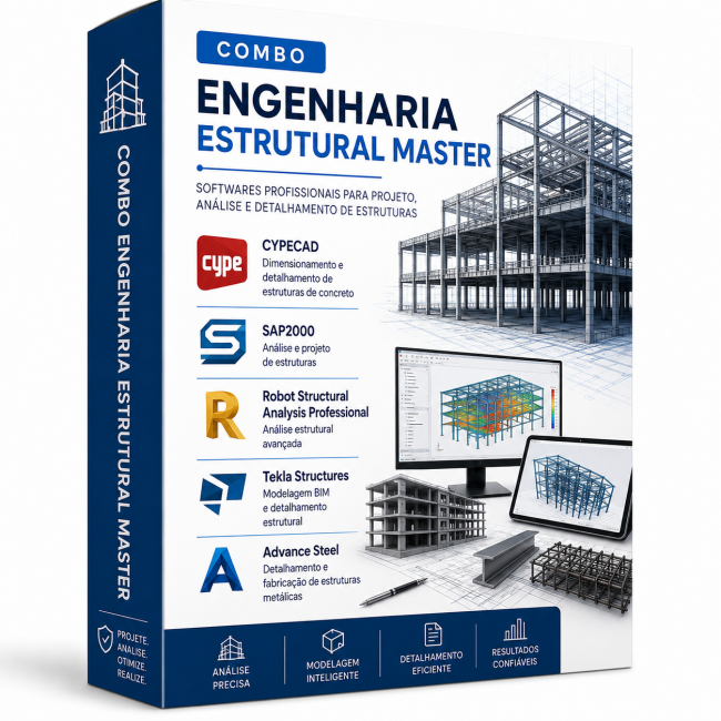 Combo Engenharia Estrutural Master CYPECAD + SAP2000 + Robot Structural + Tekla Structures + Advance Steel