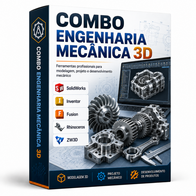 Combo Engenharia Mecânica 3D SolidWorks + Inventor + Fusion + Rhinoceros + ZW3D